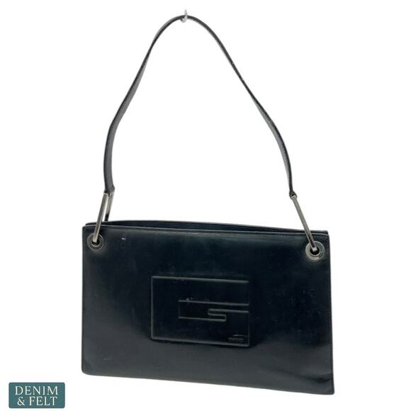 Gucci Vintage Black Patent Leather Shoulder Bag Logo Plaque Authentic Italy - Picture 3 of 16